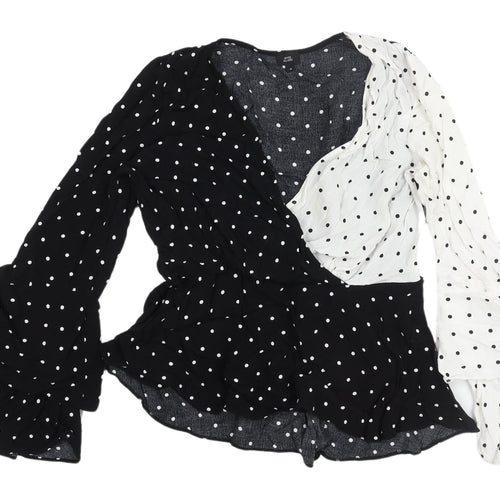 River Island Women's Black & White Polka Dot Wrap Blouse UK 14