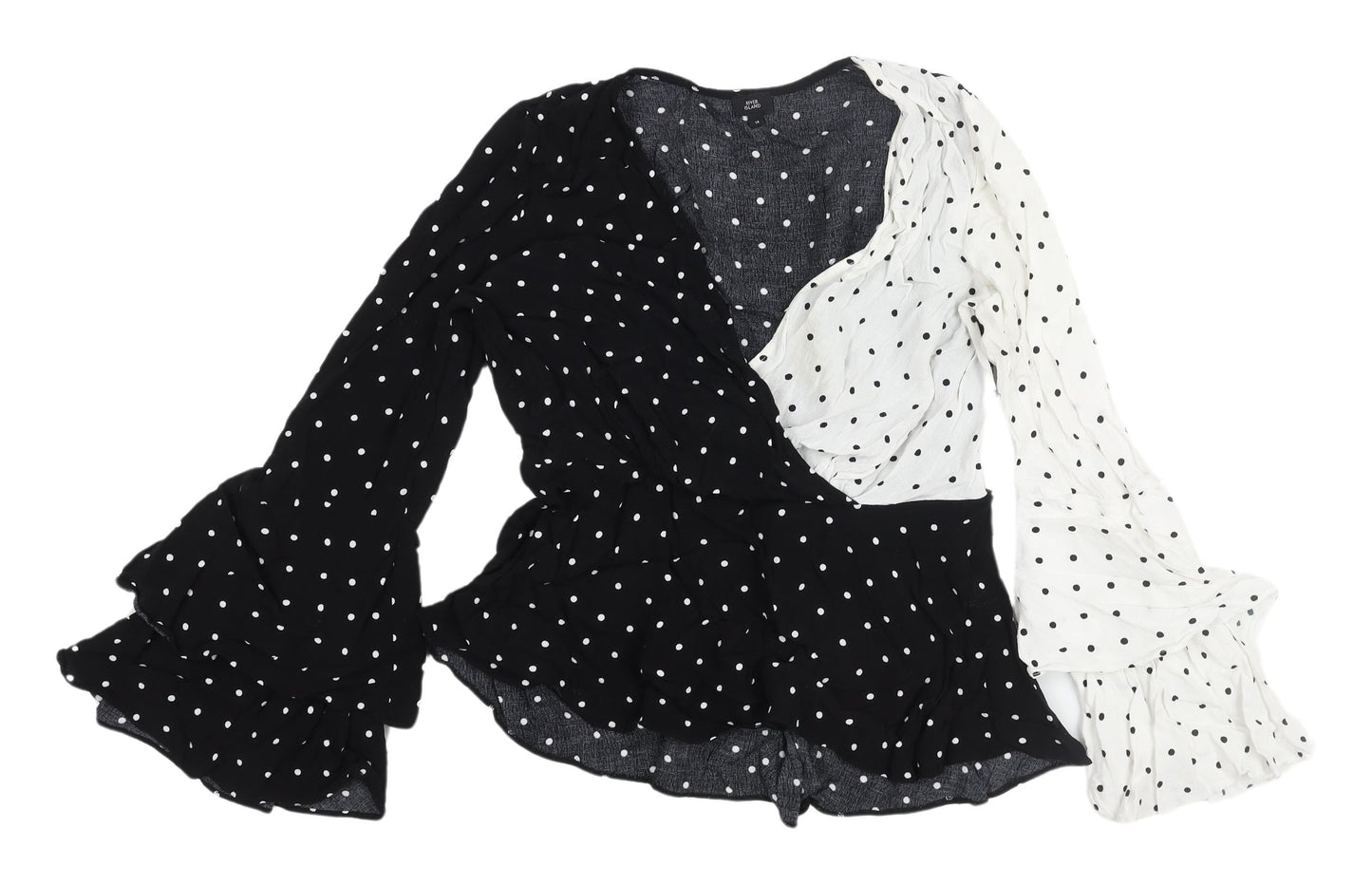 River Island Women's Black & White Polka Dot Wrap Blouse UK 14