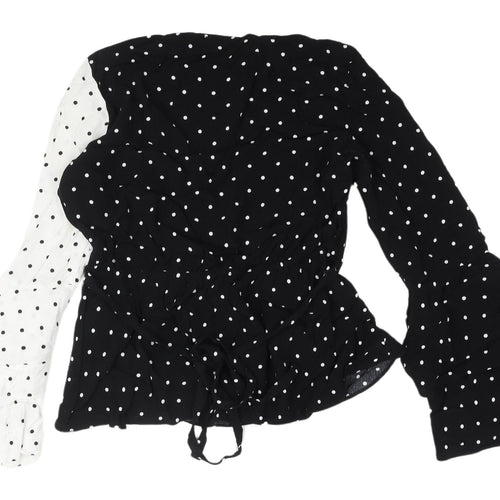 River Island Women's Black & White Polka Dot Wrap Blouse UK 14