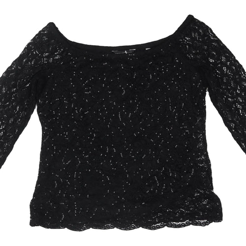 Dorothy Perkins Women's Black Sequin Lace Blouse Size 14