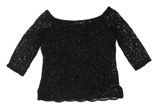 Dorothy Perkins Women's Black Sequin Lace Blouse Size 14