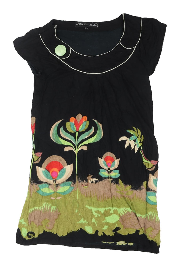 Mela Loves London Women's Black Floral Top M