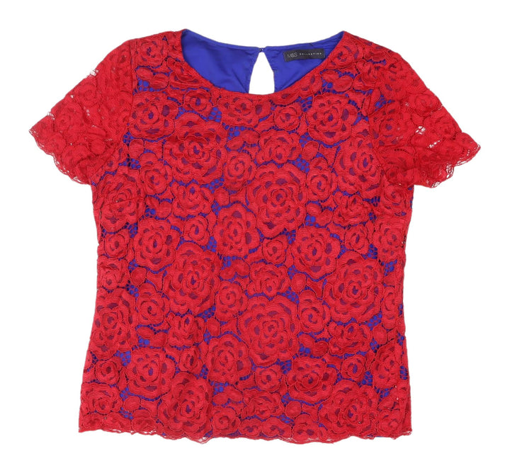 Marks and Spencer Women's Red Floral Lace Blouse - Size 12