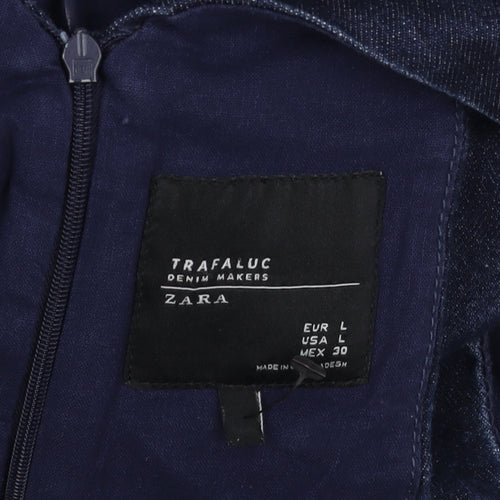 Zara Women's Blue Denim Pinafore Dress L