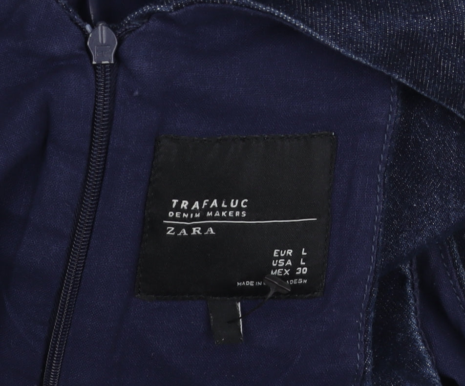 Zara Women's Blue Denim Pinafore Dress L