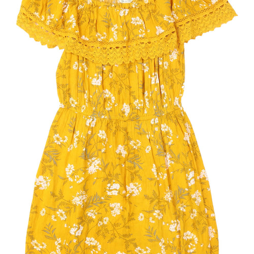 Miss Selfridge Women's Yellow Floral Off-Shoulder Dress