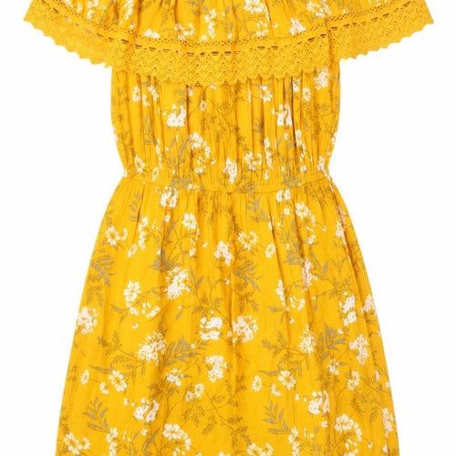 Miss Selfridge Women's Yellow Floral Off-Shoulder Dress