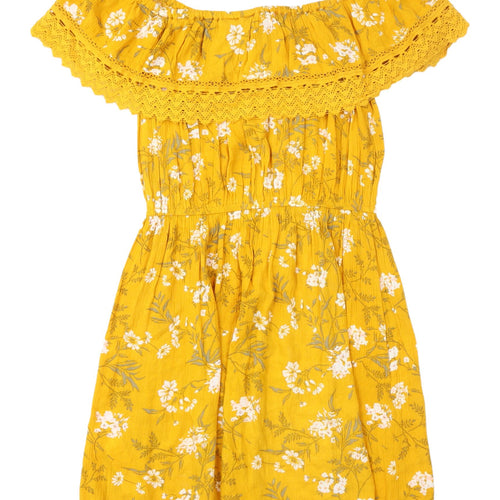 Miss Selfridge Women's Yellow Floral Off-Shoulder Dress