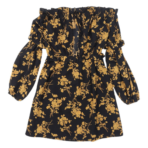 In The Style Women's Black Floral A-Line Dress