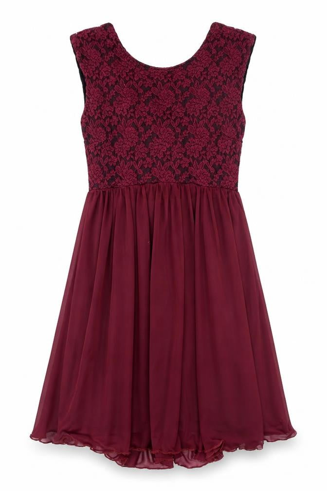Front view of River Island Women's Red Lace A-Line Dress, size 8