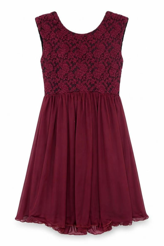 Front view of River Island Women's Red Lace A-Line Dress, size 8