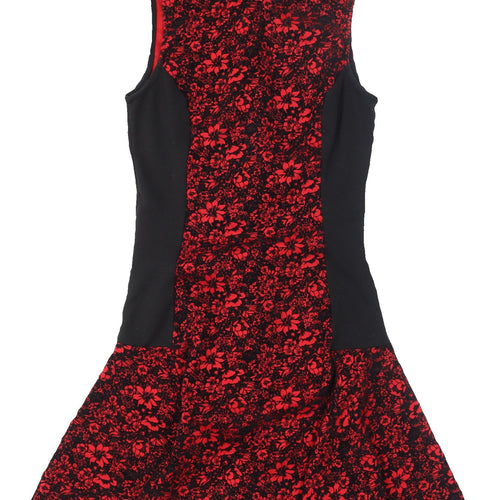 C.L.U.B.L Women's Red Floral Fit & Flare Dress Size 12