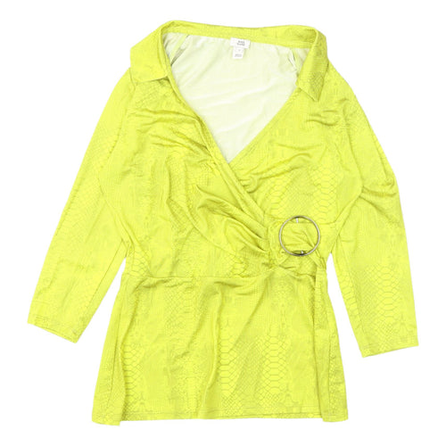 River Island Yellow Wrap Blouse, Size 10, Animal Print, New