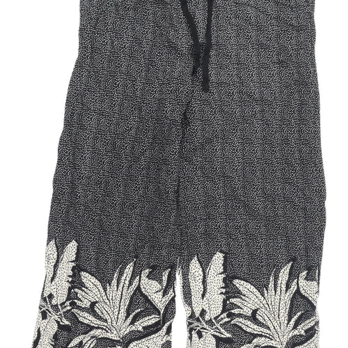 Next Women's Cropped Black Floral Linen Trousers Size 14