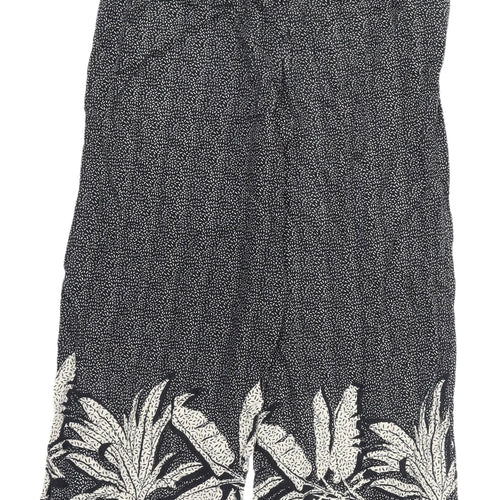 Next Women's Cropped Black Floral Linen Trousers Size 14