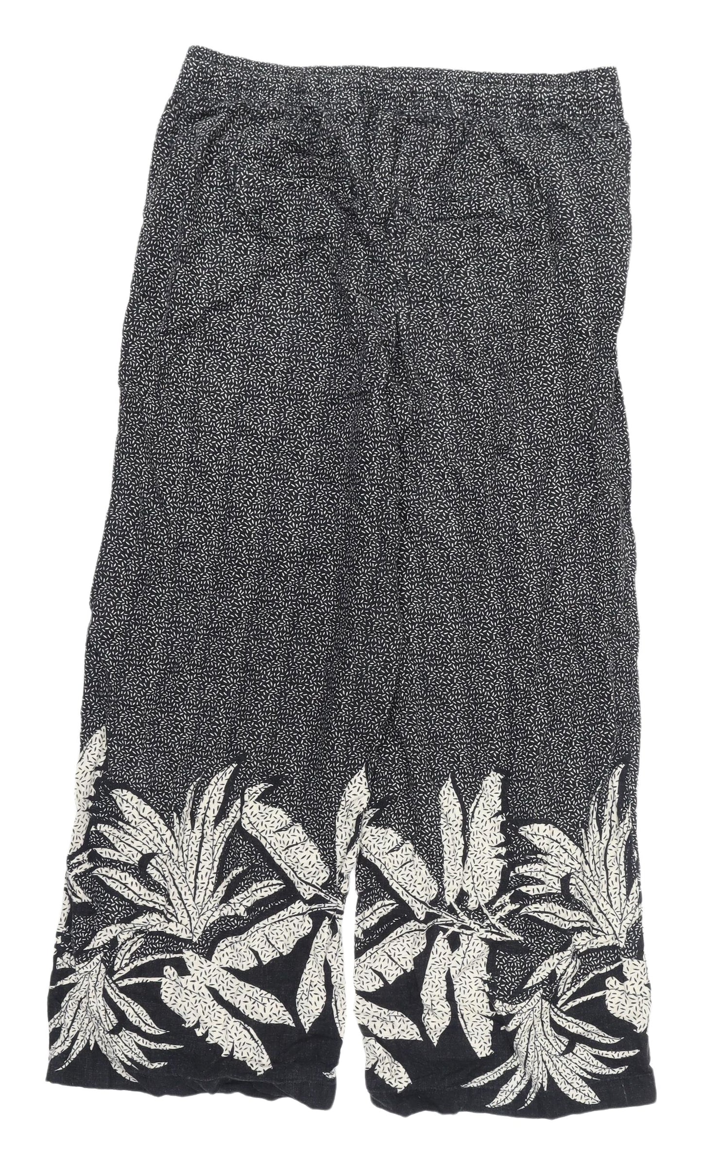Next Women's Cropped Black Floral Linen Trousers Size 14