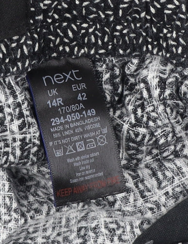 Next Women's Cropped Black Floral Linen Trousers Size 14