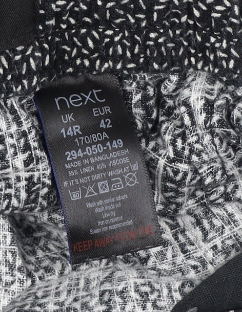 Next Women's Cropped Black Floral Linen Trousers Size 14