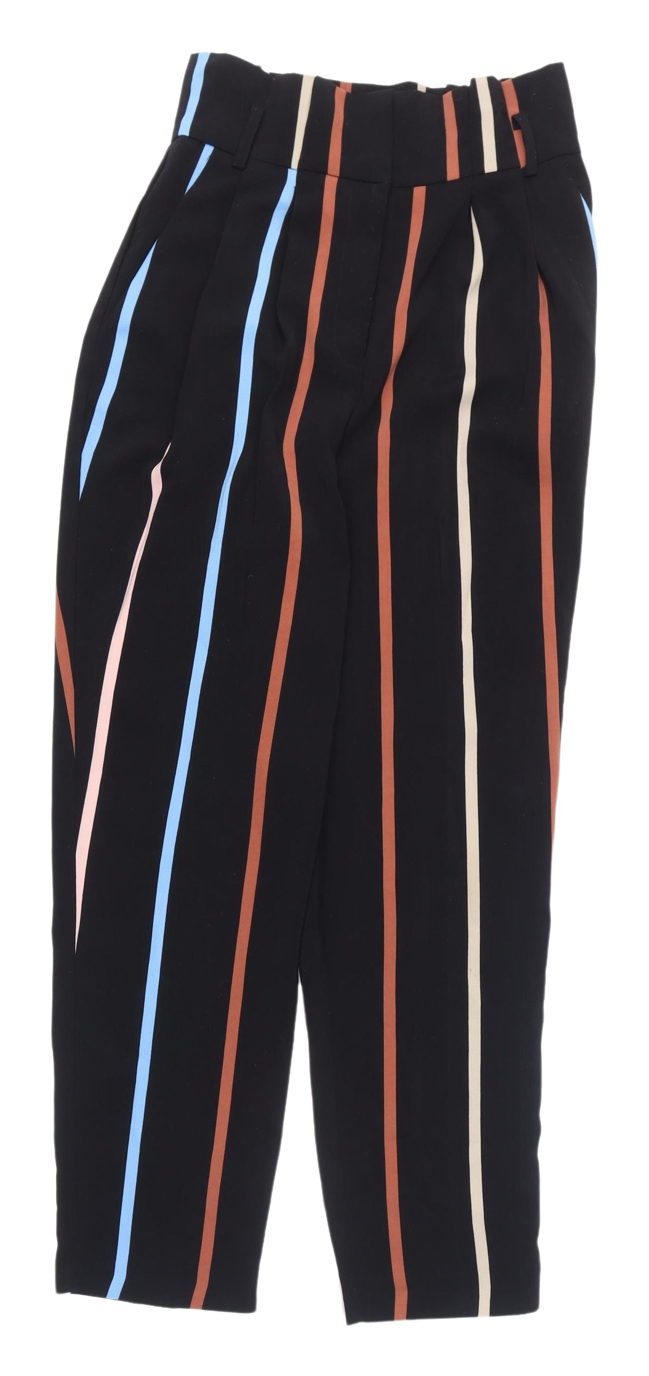 Miss Selfridge Women's Black Striped Cropped Trousers Size 8
