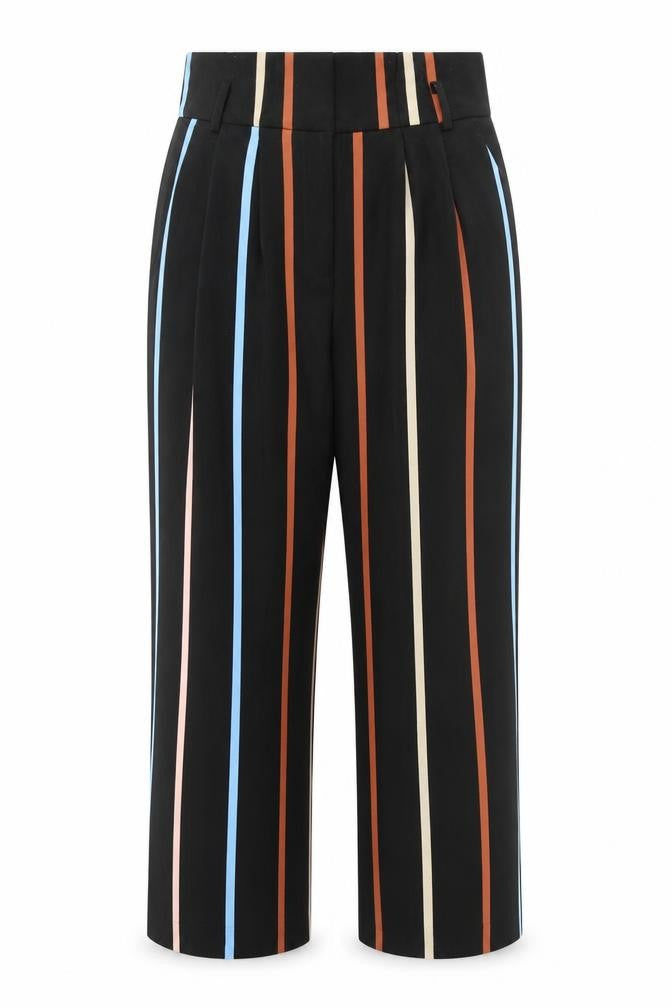 Front view of Miss Selfridge Women's Black Striped Cropped Trousers, size 8
