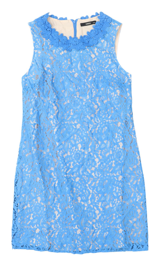 Oasis Women's Blue Floral Lace Sheath Dress Size 12