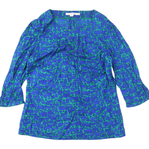 Boden Women's Blue Green Floral Tunic Blouse Size 12