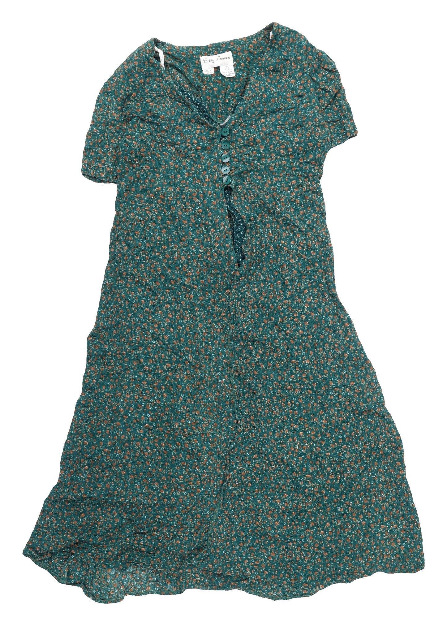 Betsy Lauren Women's Green Floral A-Line Dress, Size 10