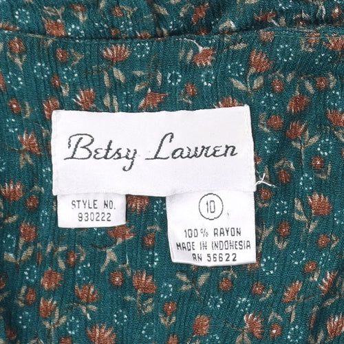 Betsy Lauren Women's Green Floral A-Line Dress, Size 10