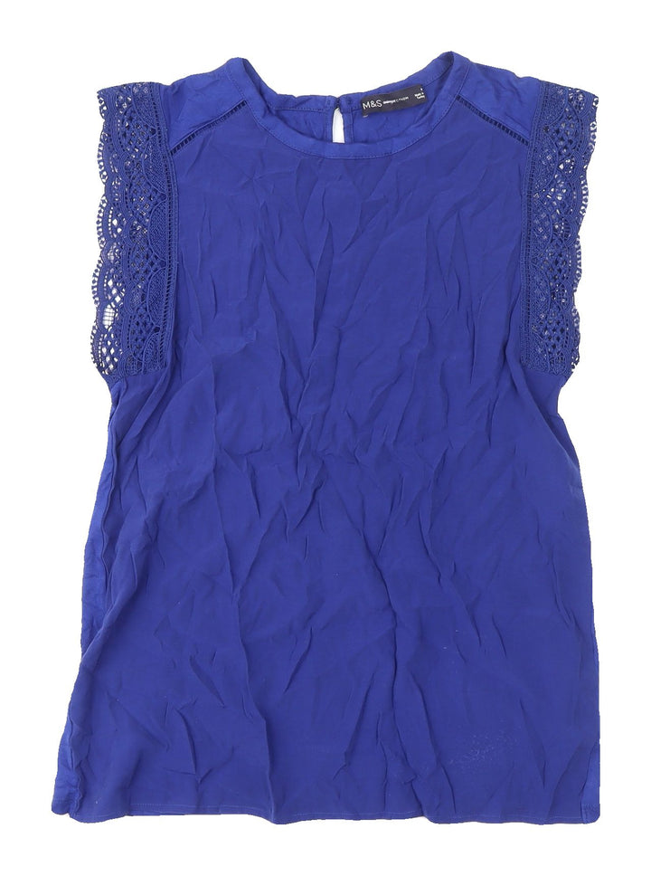 Marks and Spencer Women's Blue Lace Sleeve Top Size 8