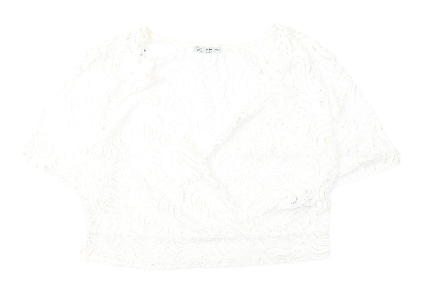 Zara White Lace Women's Cropped V-Neck Blouse - Size L