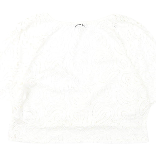 Zara White Lace Women's Cropped V-Neck Blouse - Size L