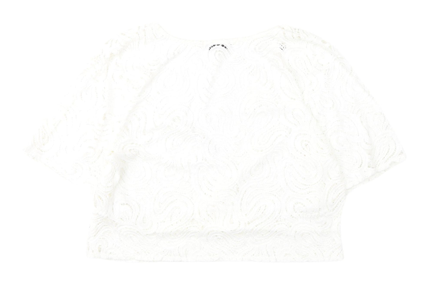 Zara White Lace Women's Cropped V-Neck Blouse - Size L