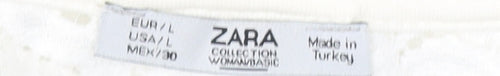 Zara White Lace Women's Cropped V-Neck Blouse - Size L