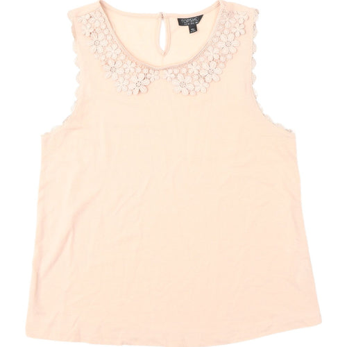 Topshop Beige Lace Trim Sleeveless Blouse Size 10
