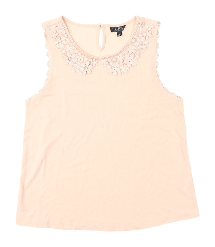 Topshop Beige Lace Trim Sleeveless Blouse Size 10