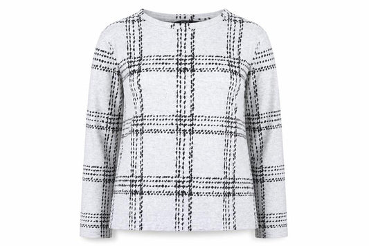 Front view of Next Women's Grey Plaid Long Sleeve Top, size 12