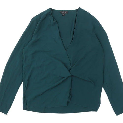 Topshop Women's Green Wrap Blouse Size 10