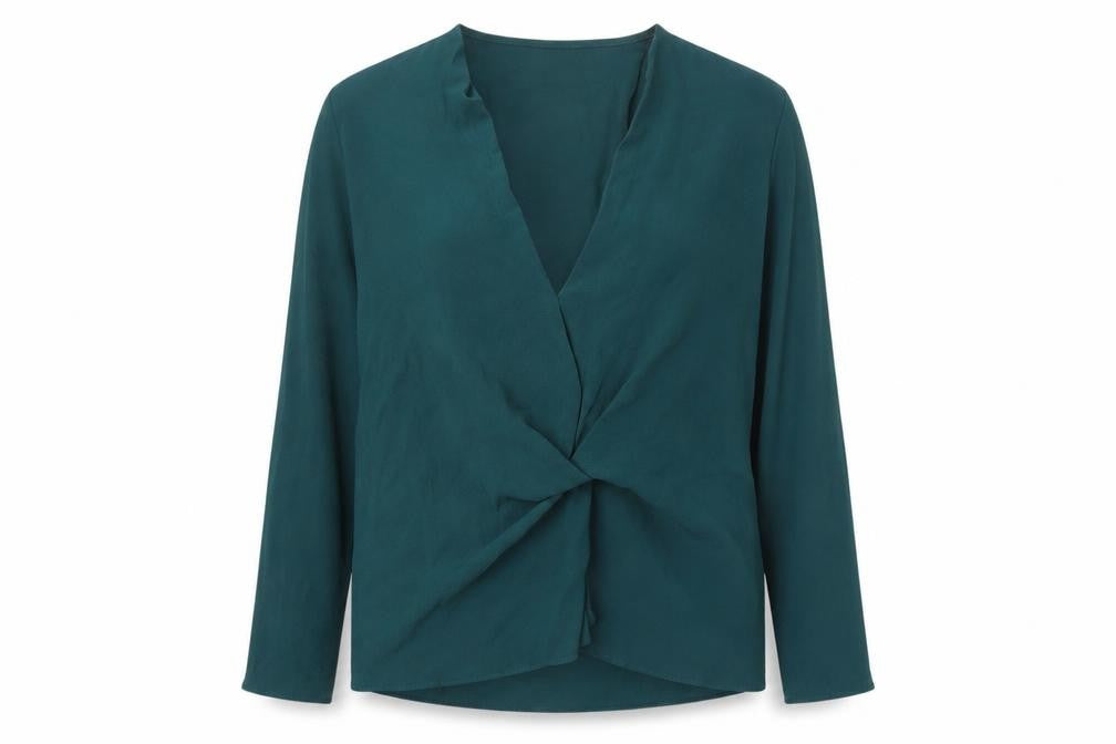 Front view of Topshop Women's Green Wrap Blouse, size 10