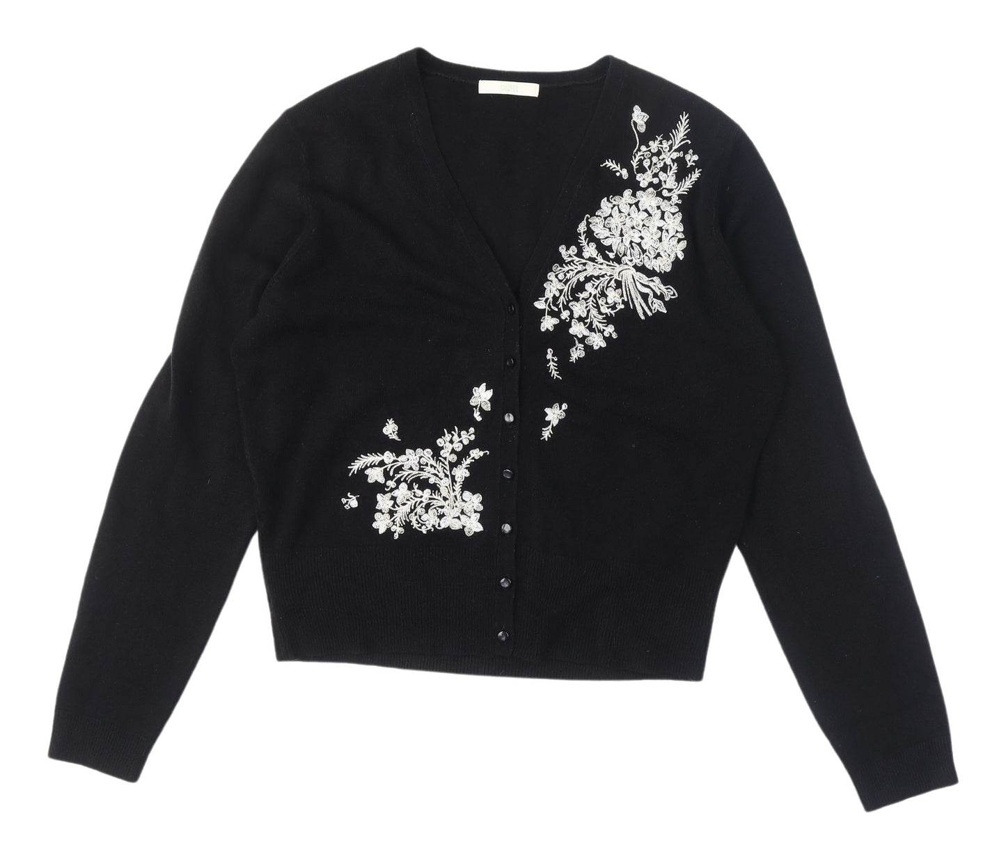 Marks and Spencer Women's Black Cardigan Size 16 Embroidered