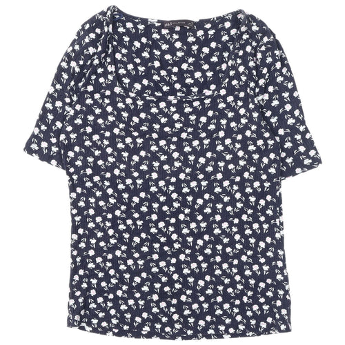 Marks and Spencer Women's Blue Floral T-Shirt - Size 12