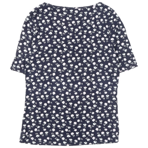 Marks and Spencer Women's Blue Floral T-Shirt - Size 12