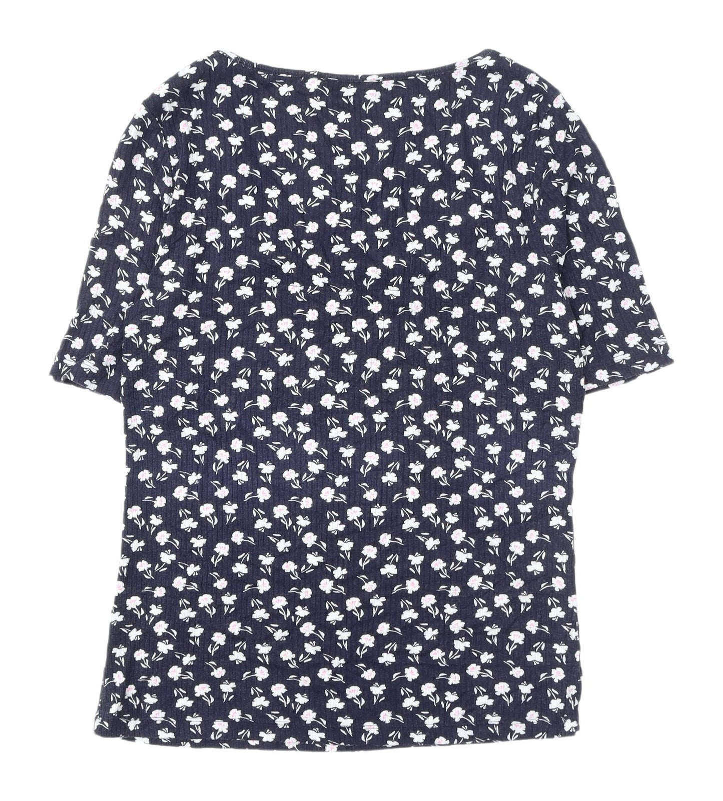 Marks and Spencer Women's Blue Floral T-Shirt - Size 12