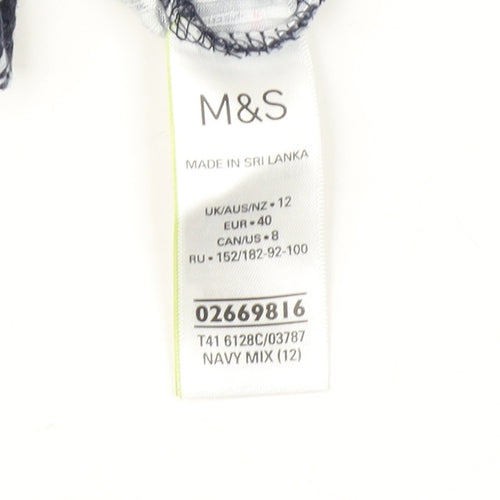 Marks and Spencer Women's Blue Floral T-Shirt - Size 12