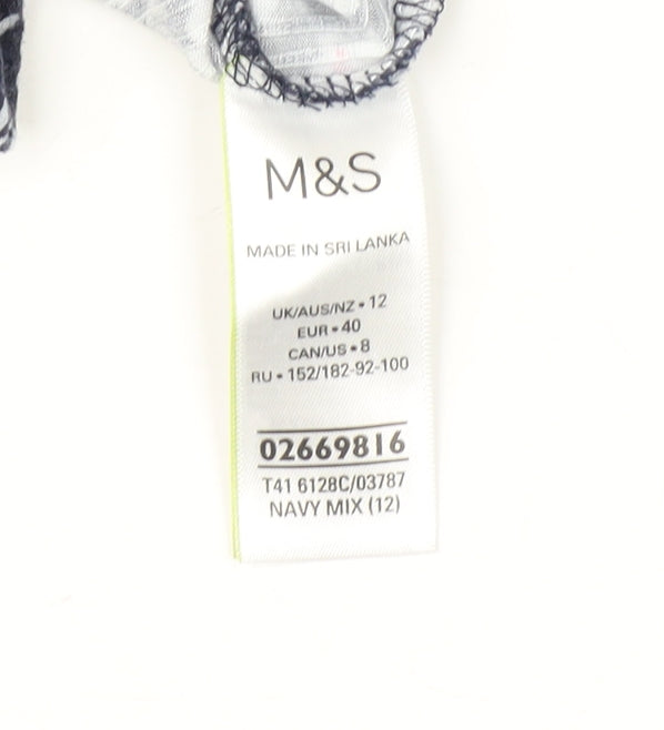 Marks and Spencer Women's Blue Floral T-Shirt - Size 12
