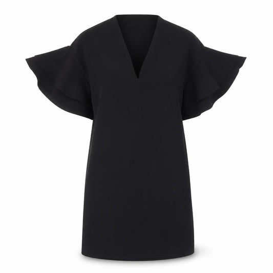 Front view of Zara Woman Black Shift Dress, XS, Short Sleeve, V-Neck