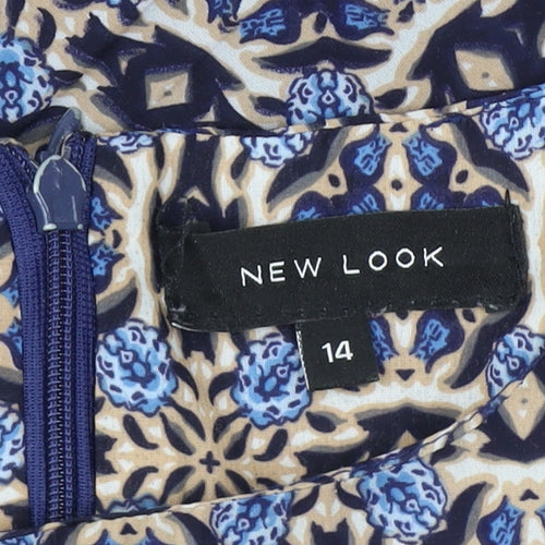 New Look Women's Blue Geometric Shift Dress, Size 14