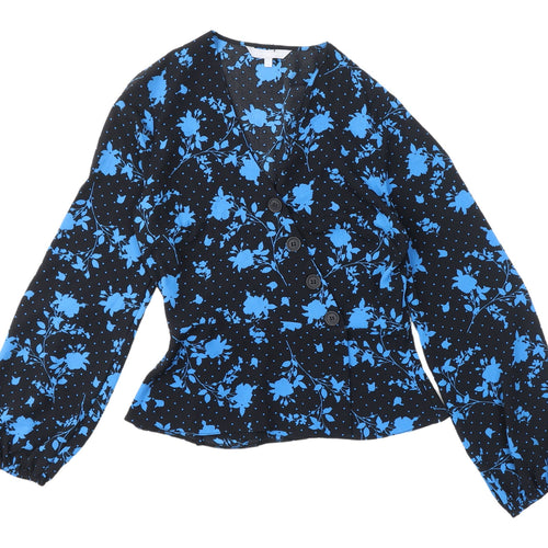 Red Herring Women's Floral Cropped Blouse Black Blue