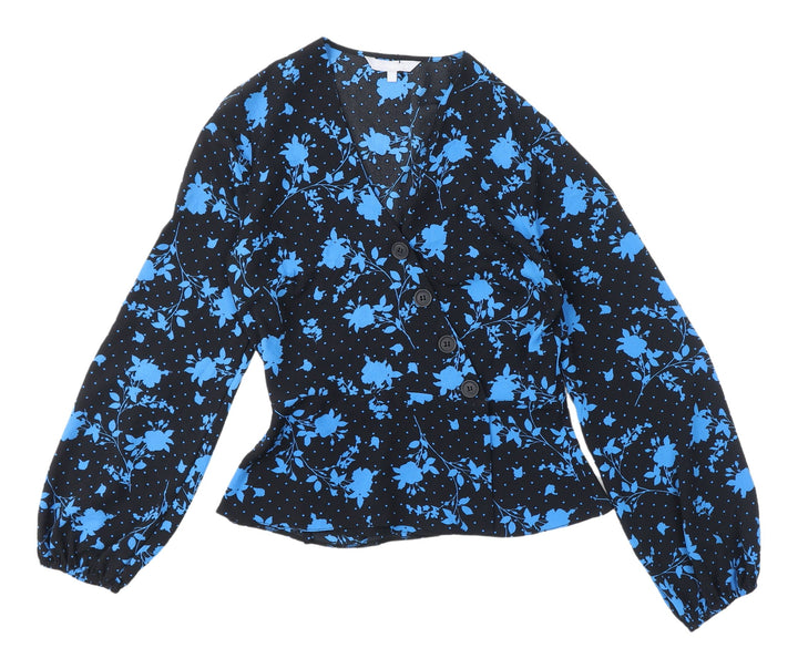 Red Herring Women's Floral Cropped Blouse Black Blue