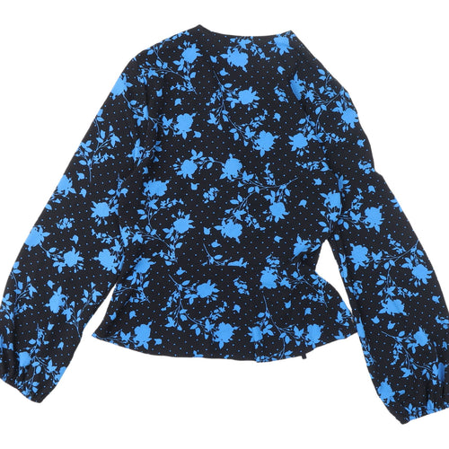 Red Herring Women's Floral Cropped Blouse Black Blue