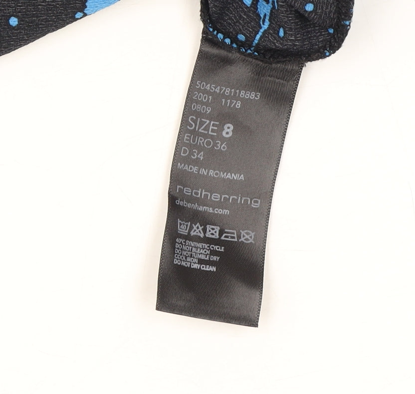 Red Herring Women's Floral Cropped Blouse Black Blue